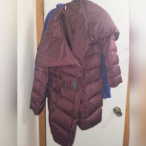 Women's Burgundy Puffer Coat Belted